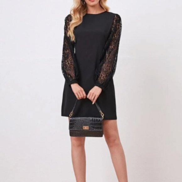 Black Lace Bishop Sleeve Dress NWOT - Picture 5 of 7